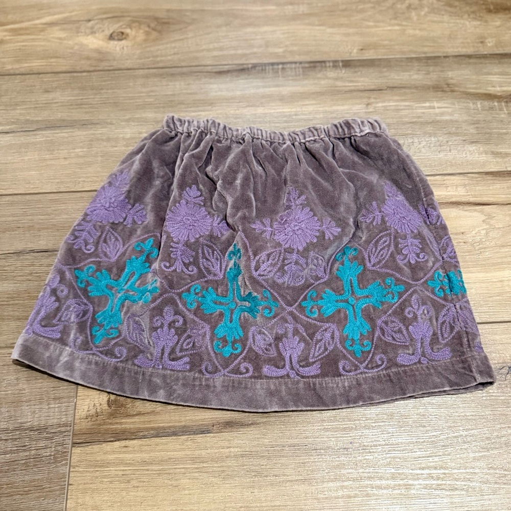 New Kids Peek Purple and Teal Embroidered Velvet Mini Skirt